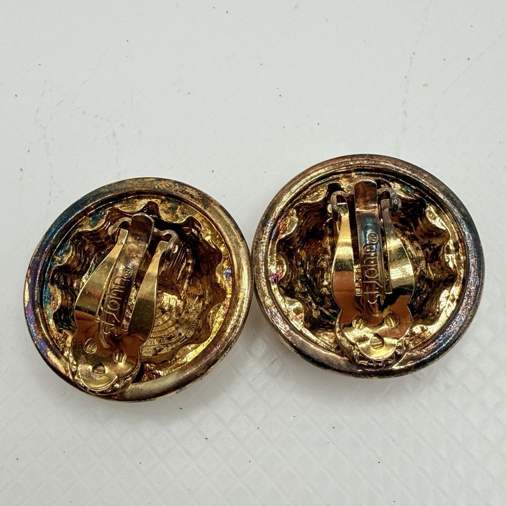 Vintage St. John Gold Tone & Clear Rhinestone Dome Button Clip Earrings READ - Picture 14 of 16